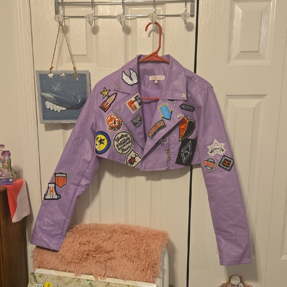 Hot & Delicious Purple Cropped Jacket with Patches